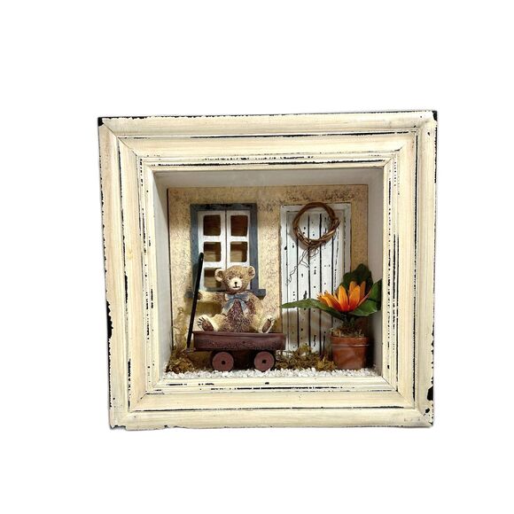 Shadow Box Teddy Bear Wagon Wall Decor Dennis East Intl 2001 - Picture 1 of 7